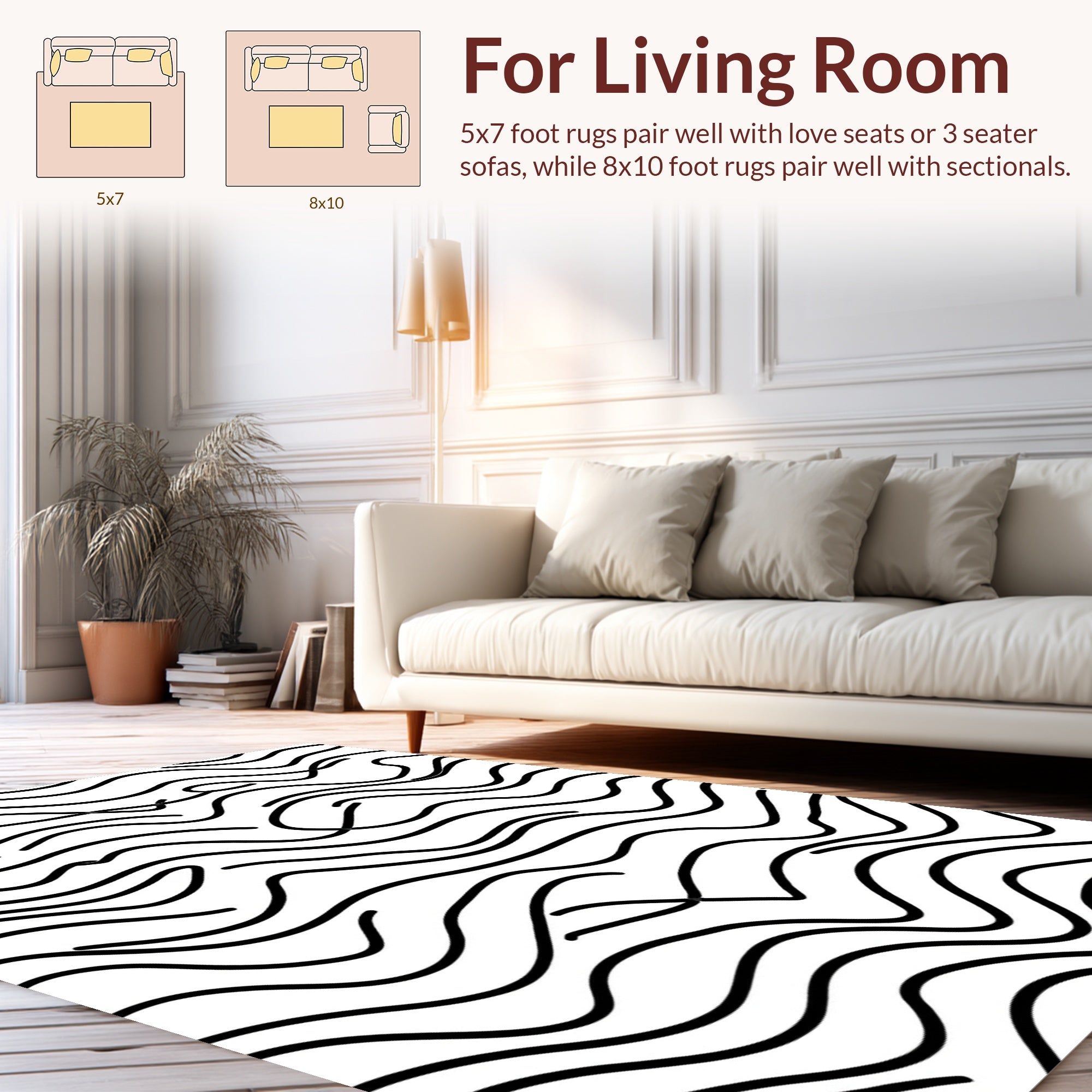 Abstract Black White Wavy Stripes Rug