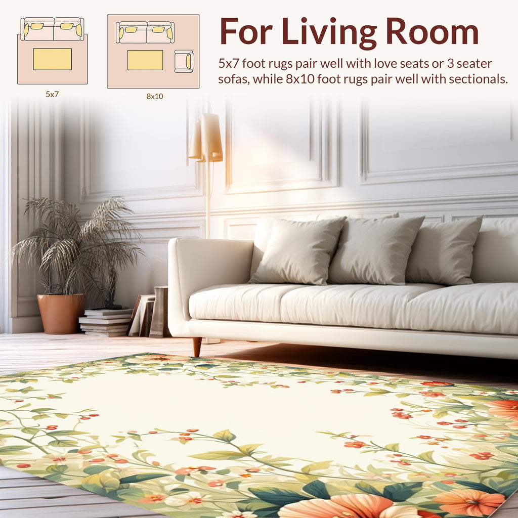 Vibrant Coral Floral Delight Rug