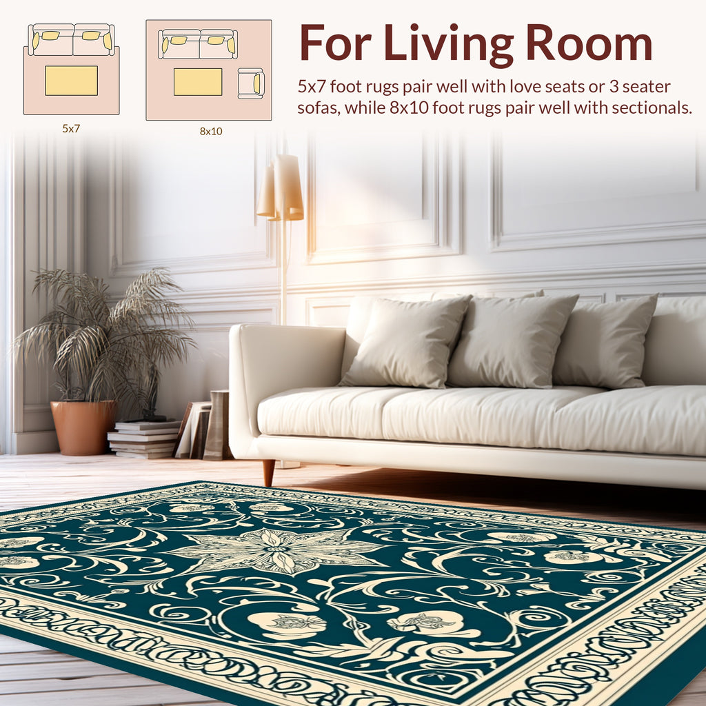 Elegant Floral Scrollwork Intricate Pattern Rug
