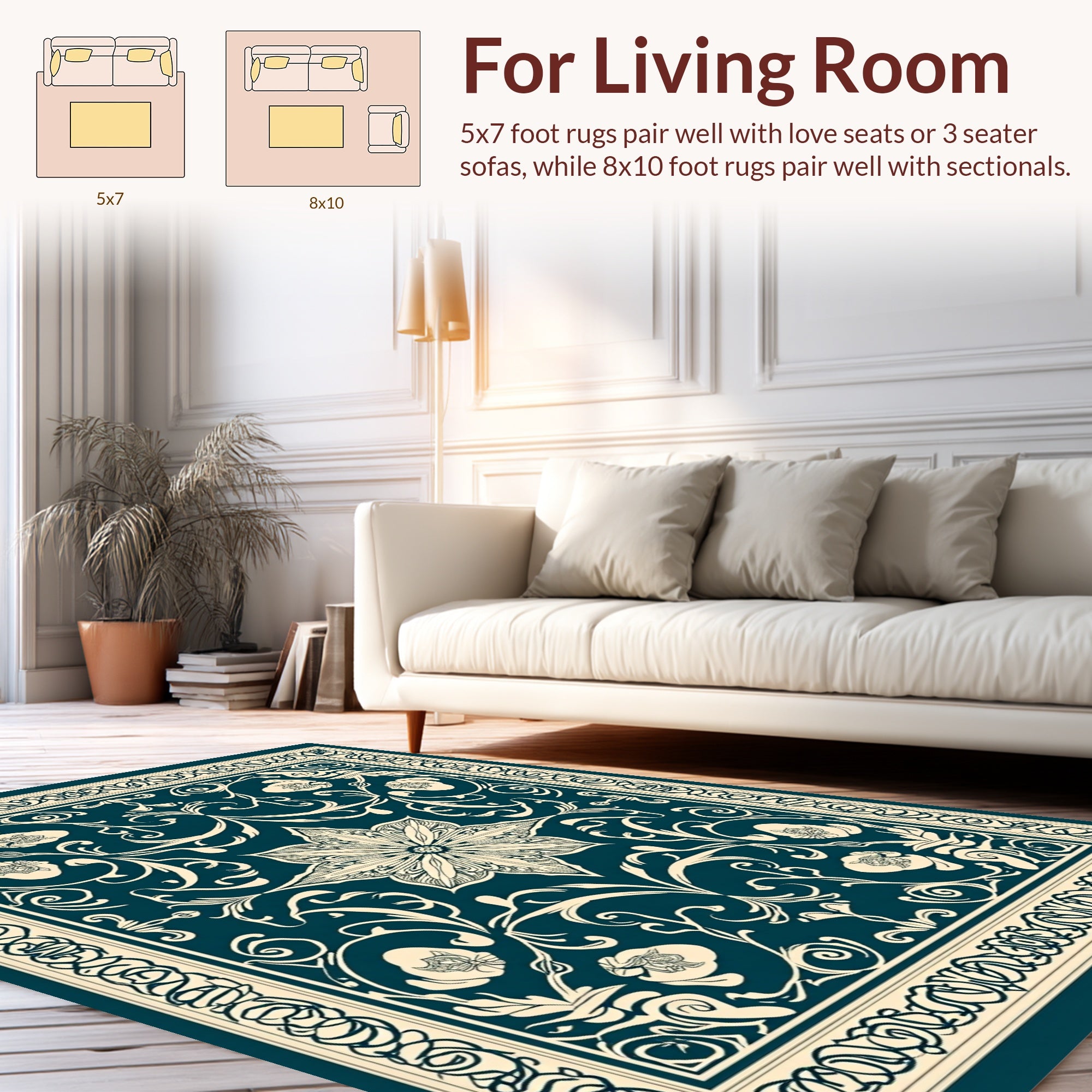 Elegant Floral Scrollwork Intricate Pattern Rug