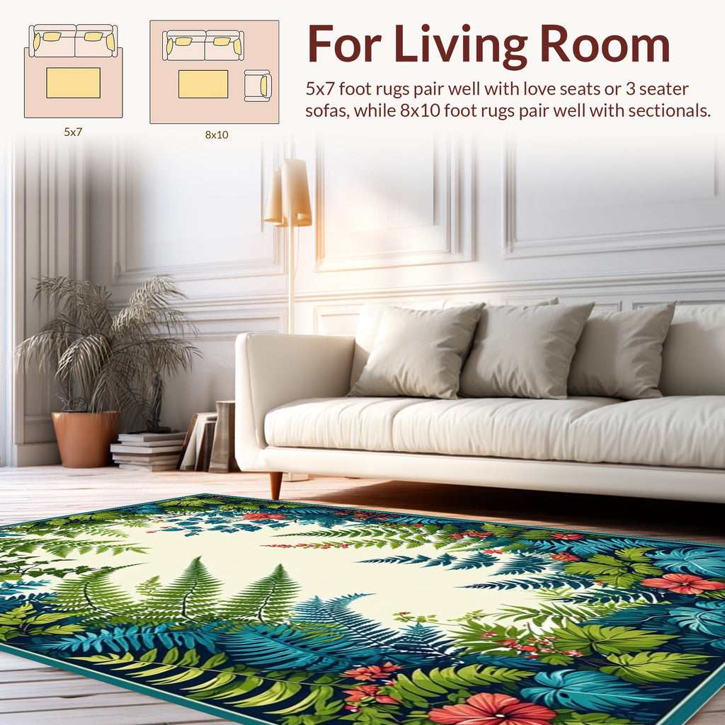 Vibrant Tropical Foliage and Floral Pattern Rug