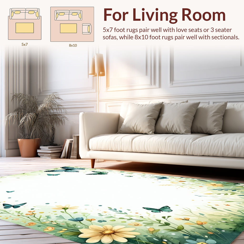 Whimsical Butterfly Meadow Watercolor Rug