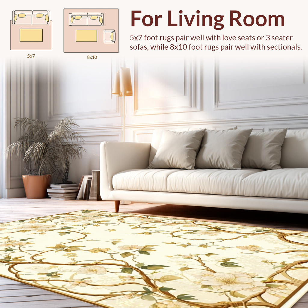 Delicate Floral Branch Pattern Rug
