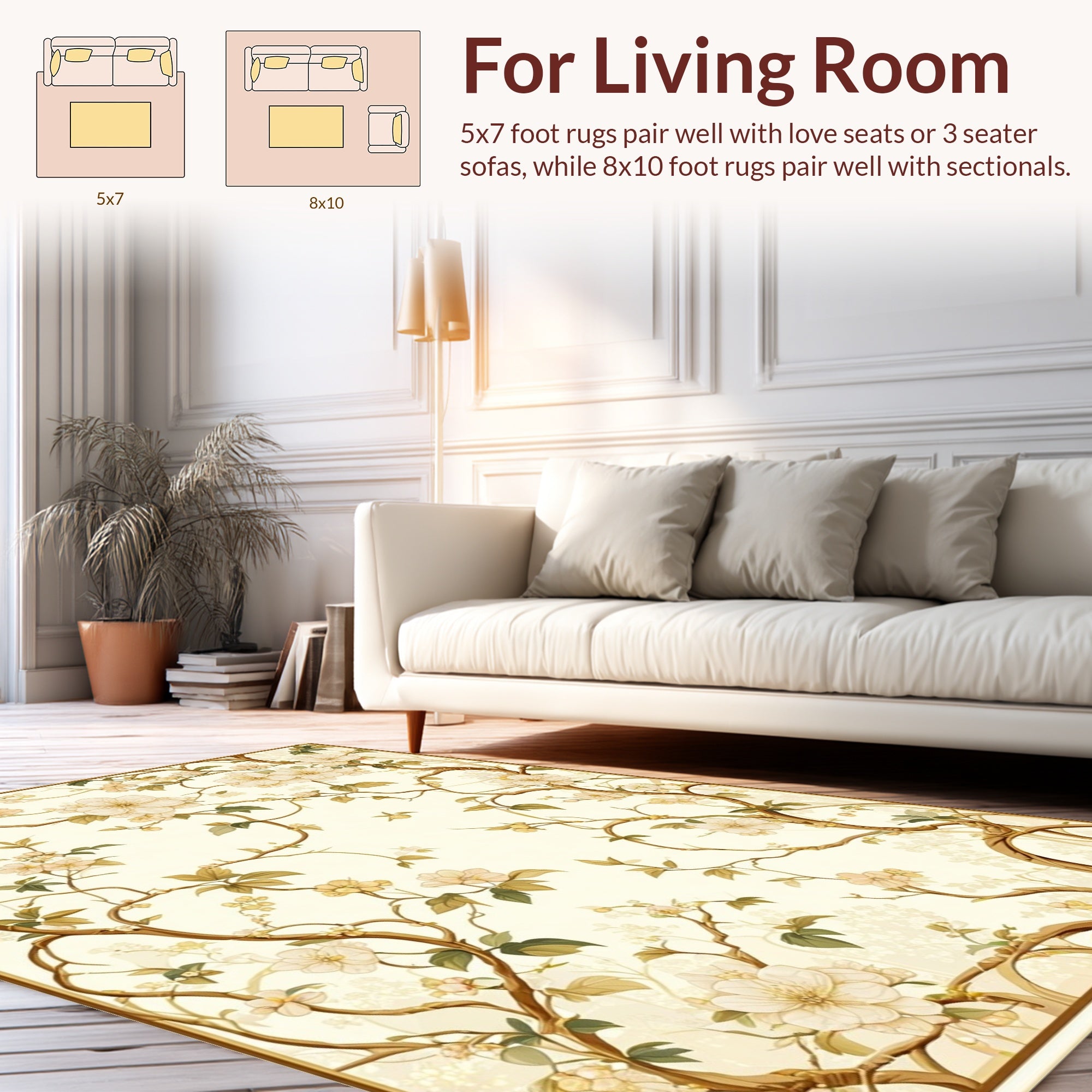 Delicate Floral Branch Pattern Rug