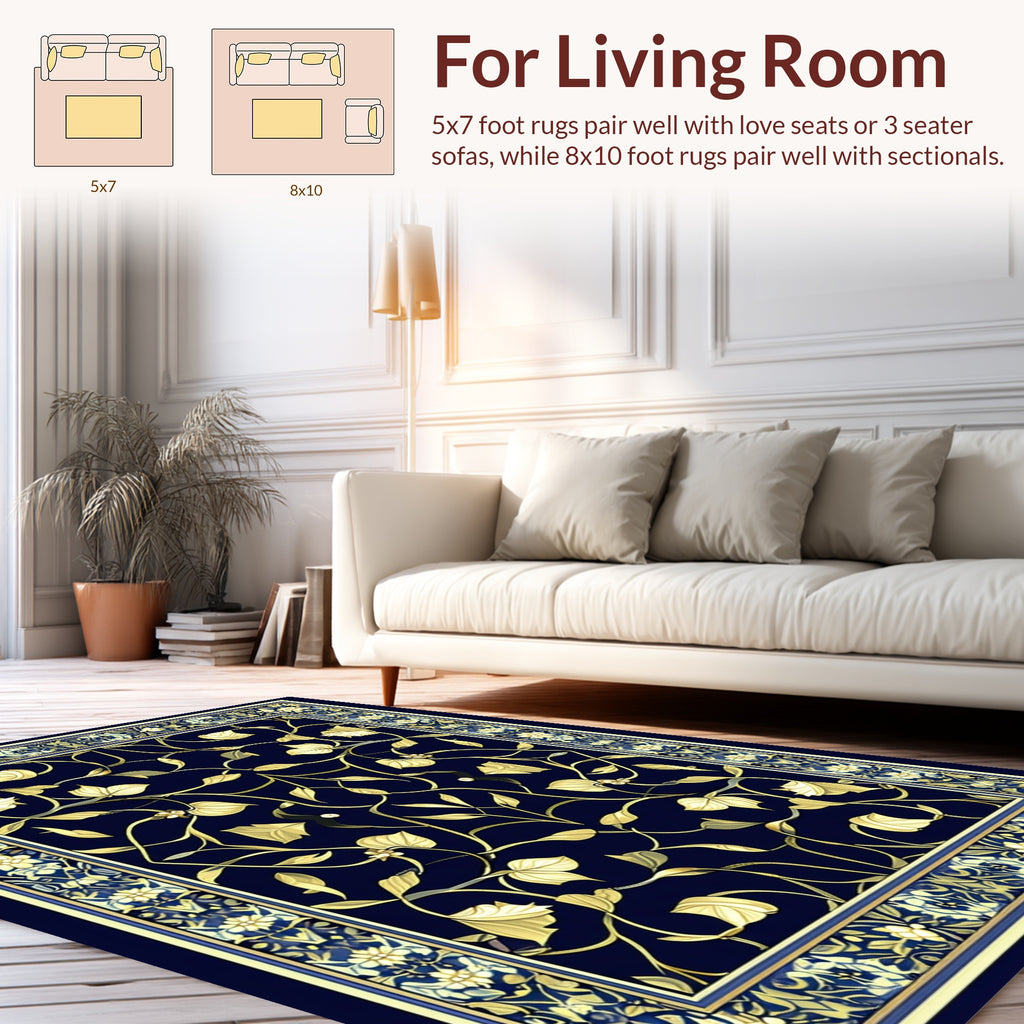 Golden Floral Vine Pattern Rug