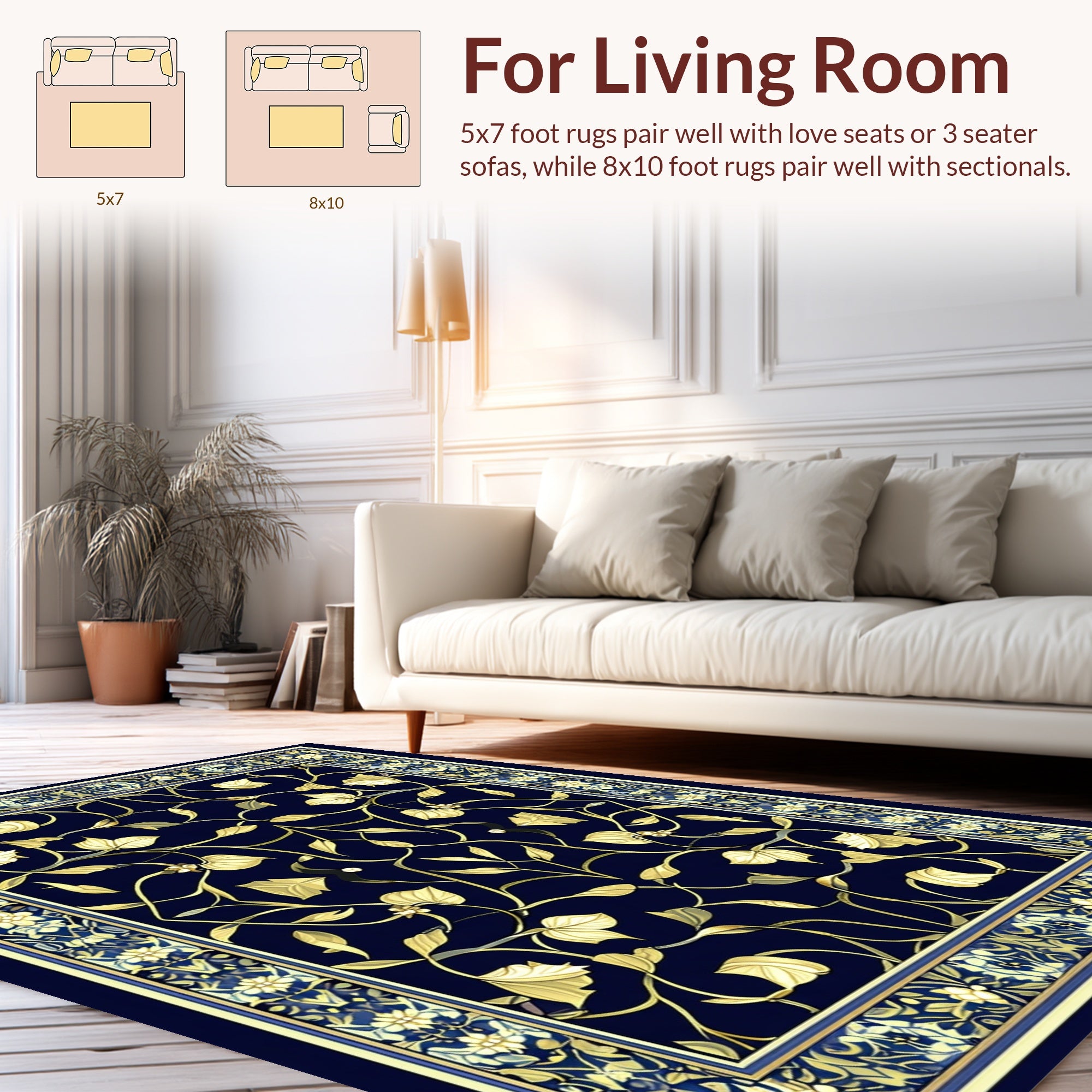 Golden Floral Vine Pattern Rug