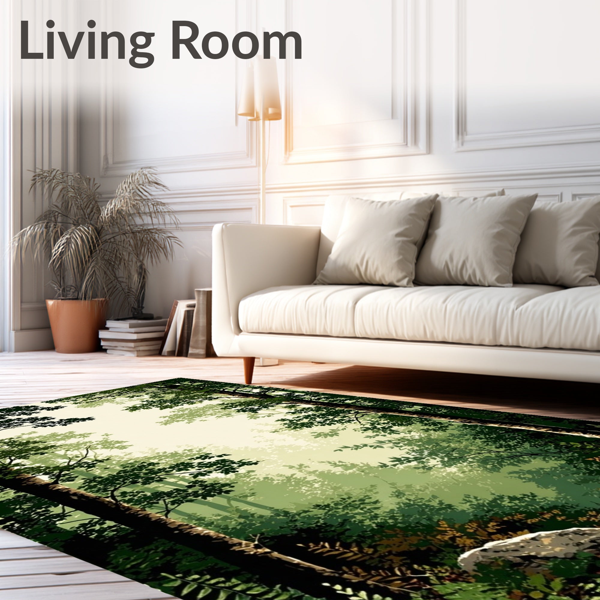 Misty Forest Scene Lush Greenery Pattern Rug