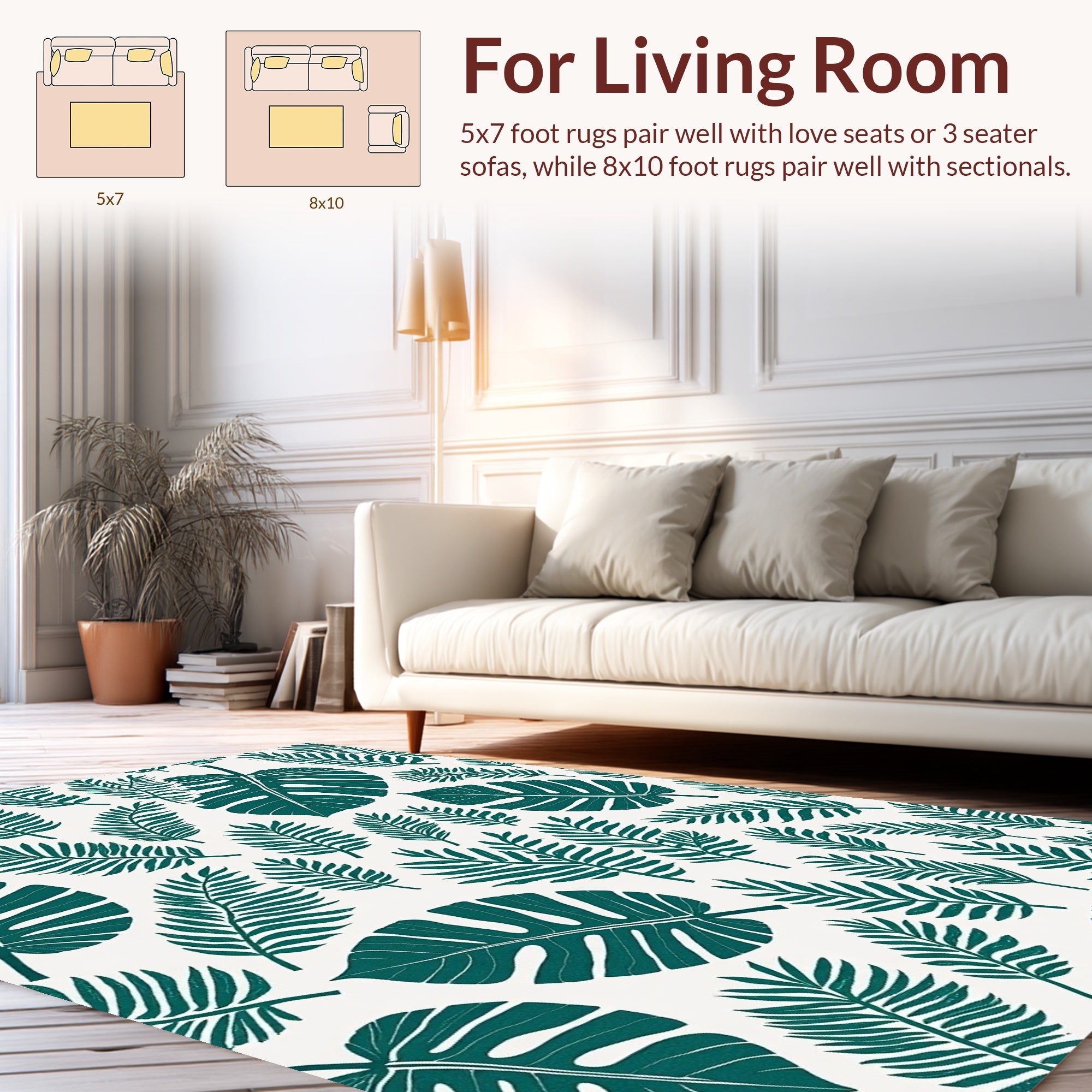 Tropical Leaf Pattern Green Design Rug