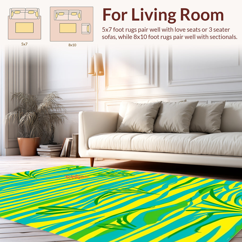 Bold Stripes with Abstract Green Flora Rug