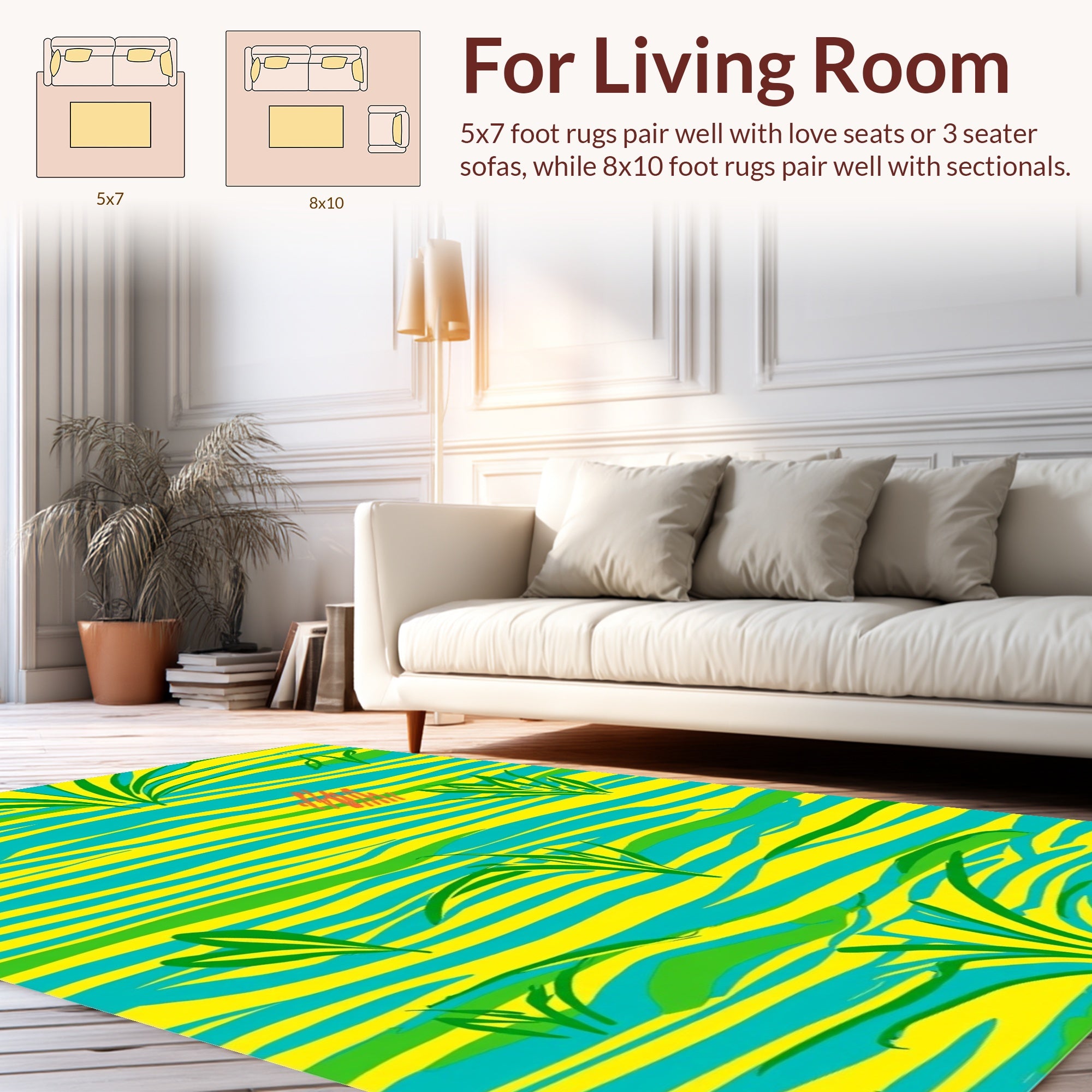 Bold Stripes with Abstract Green Flora Rug