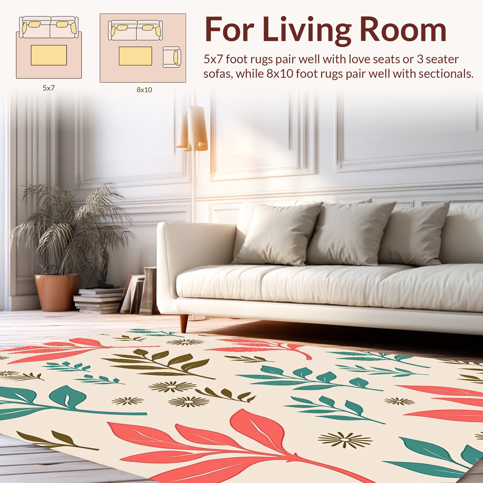 Terra Cotta Teal Leaf Pattern Rug