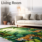 Jungle Animals Lush Botanical Pattern Rug