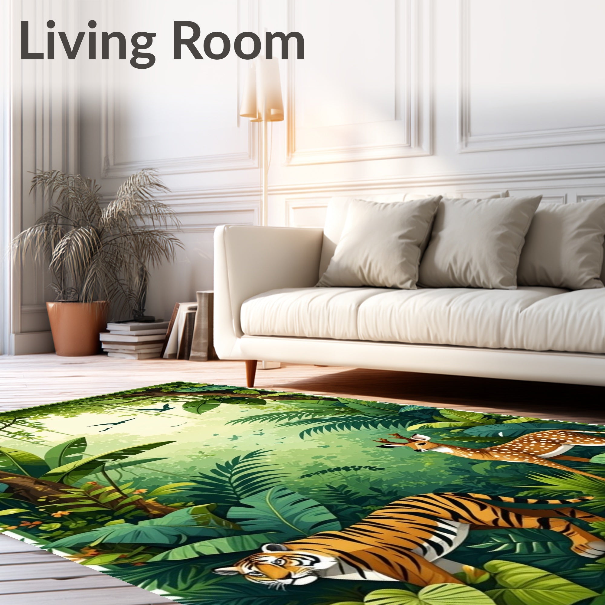 Jungle Animals Lush Botanical Pattern Rug