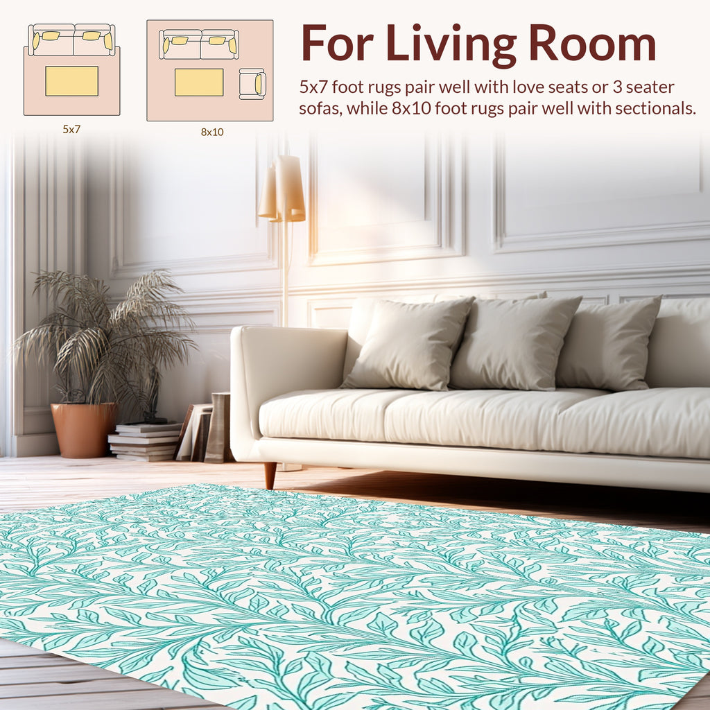 Turquoise Leafy Vines Pattern Rug