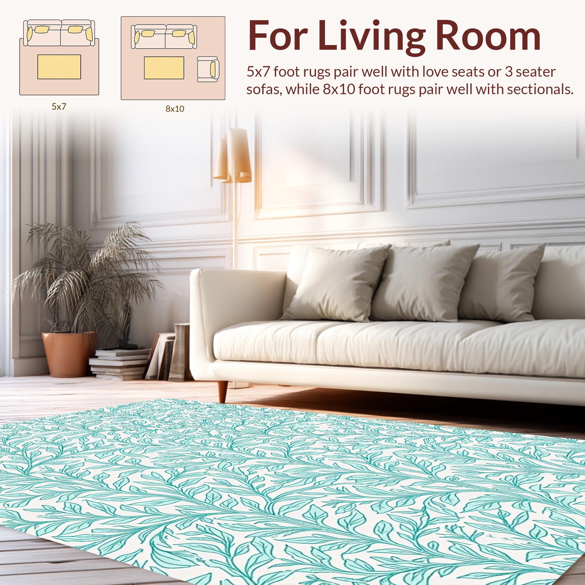 Turquoise Leafy Vines Pattern Rug
