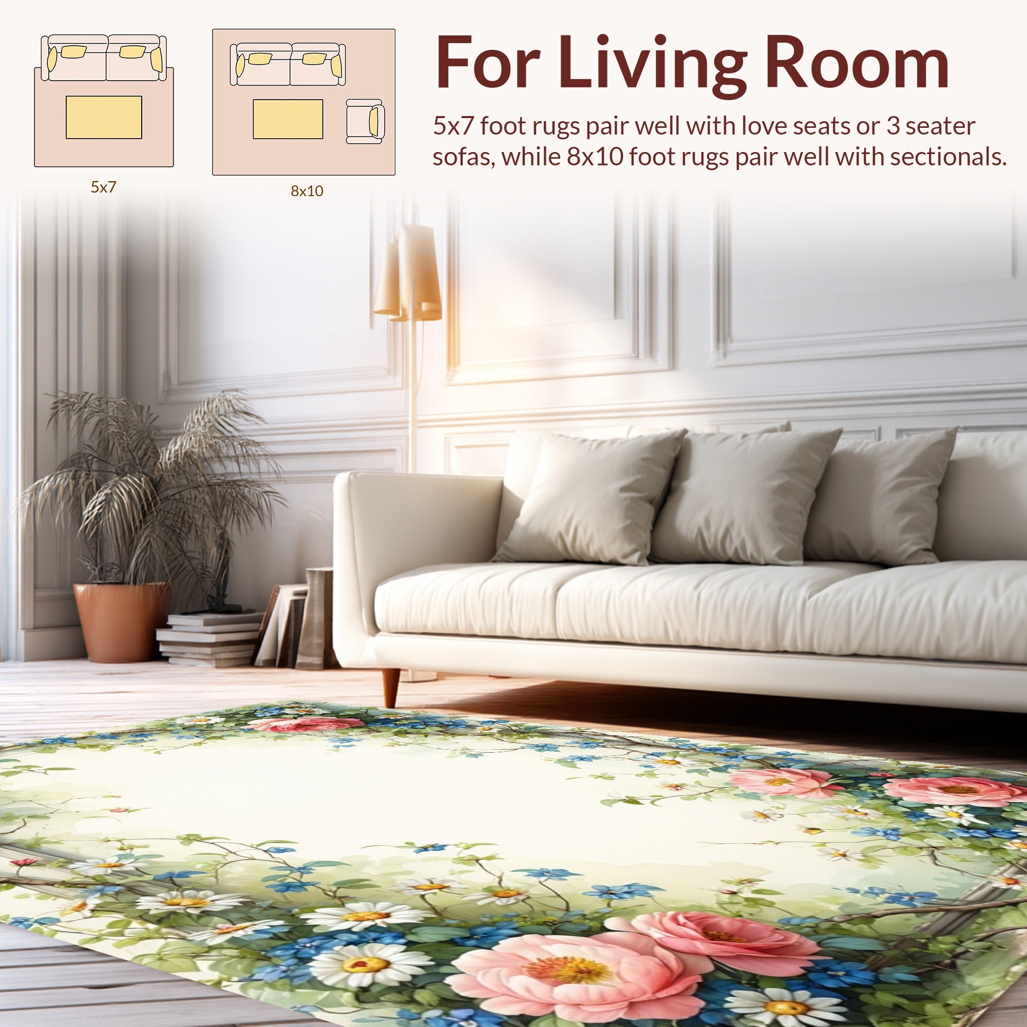 Whimsical Floral Vines Blossoms Rug
