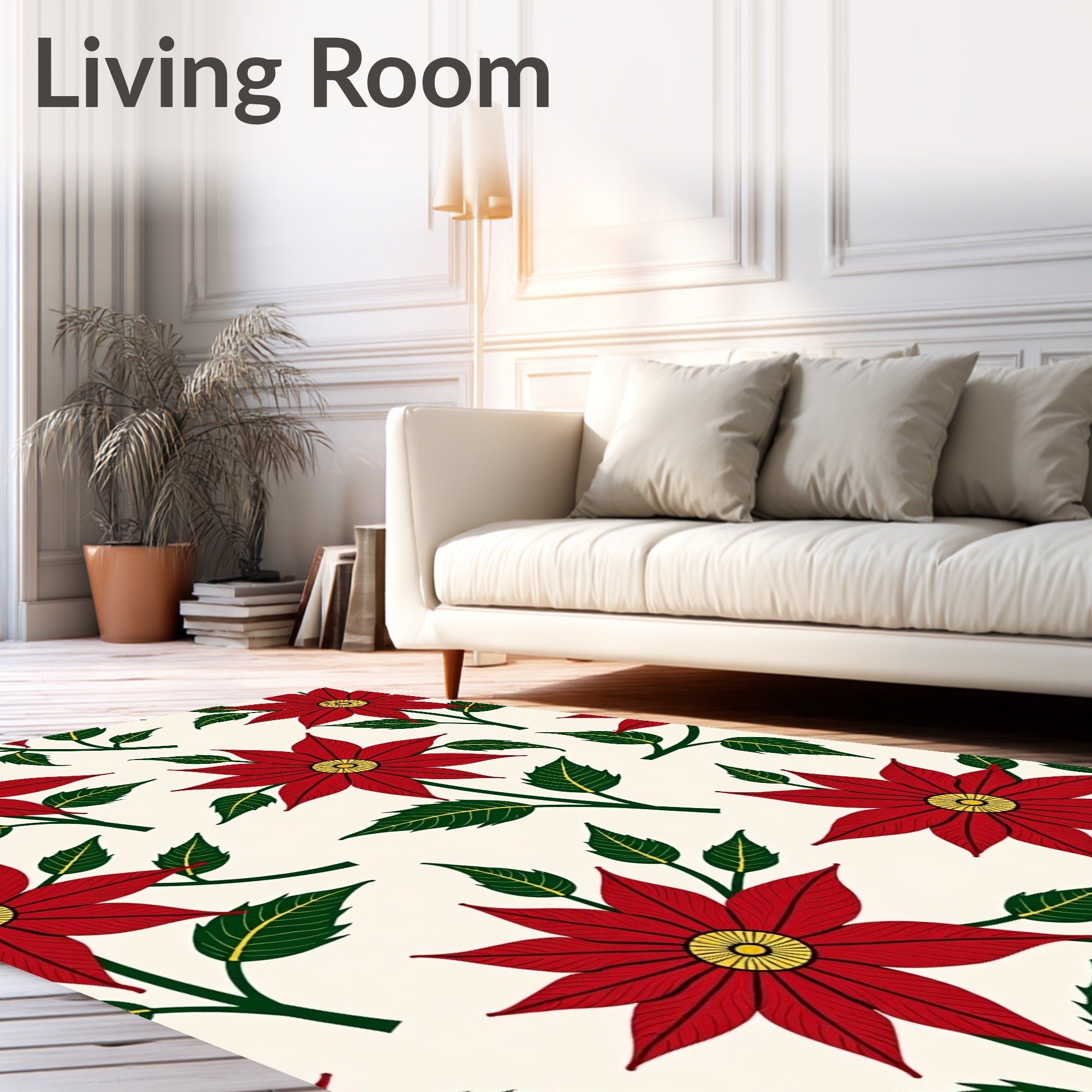 Crimson Poinsettia Flower Art Rug