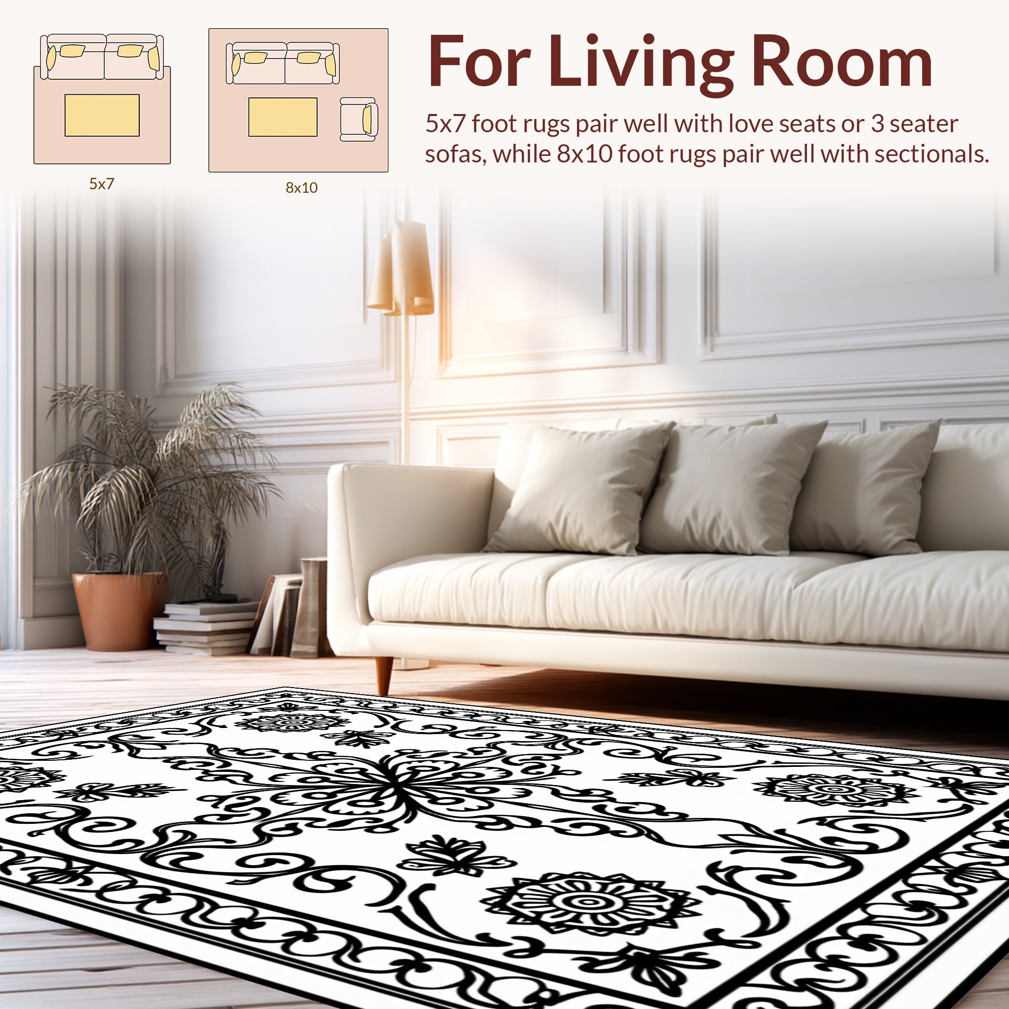 Elegant Floral Scrollwork Mandala Design Rug