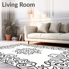 Ornate Black Scrollwork Medallion Border Rug