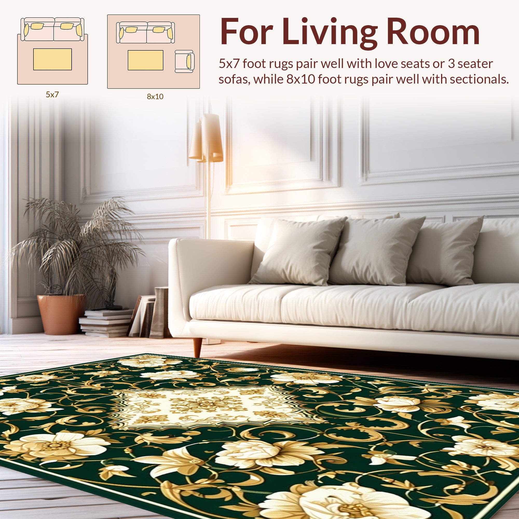 Elegant Floral Scrollwork Inset Rug