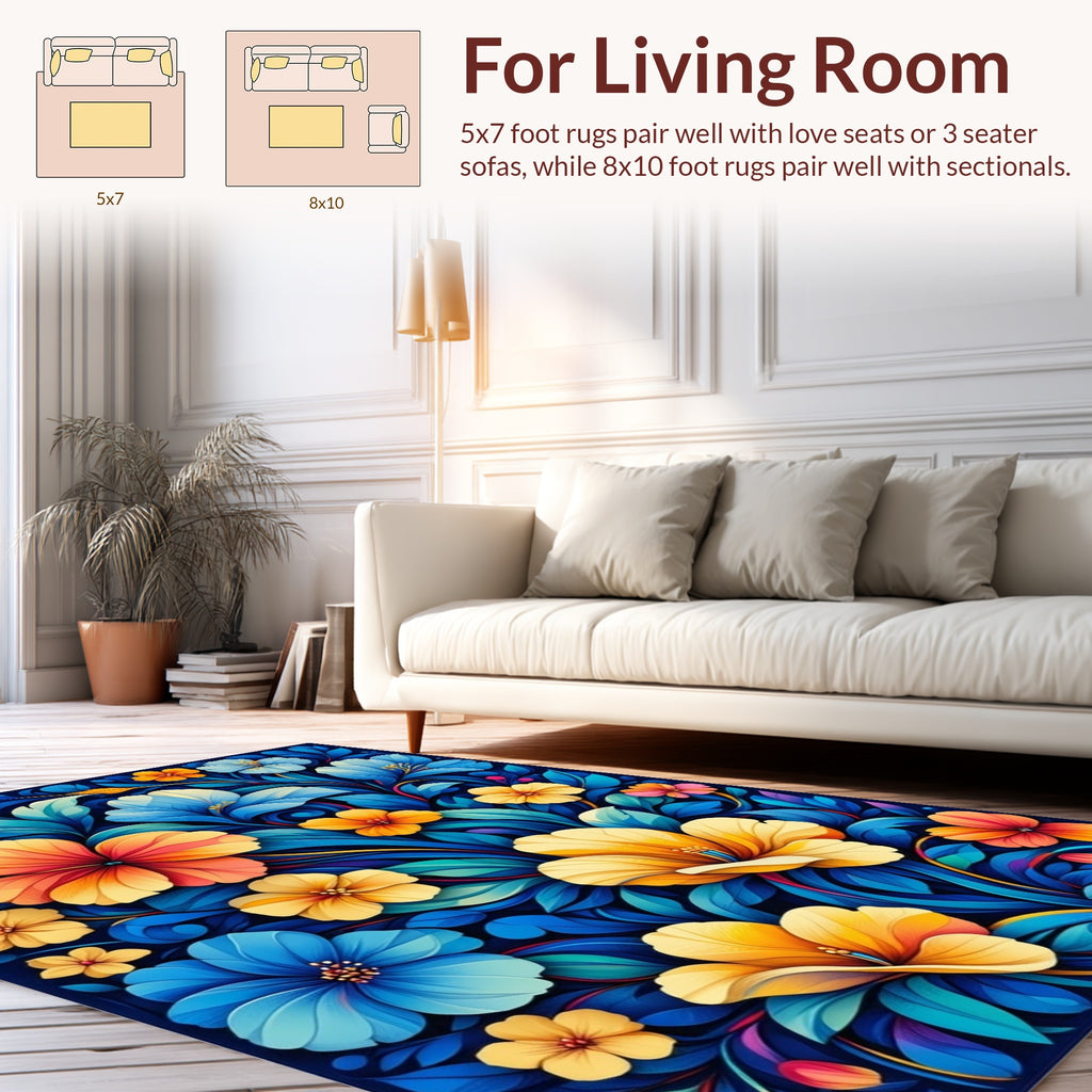 Vibrant Floral Swirls and Petals Rug