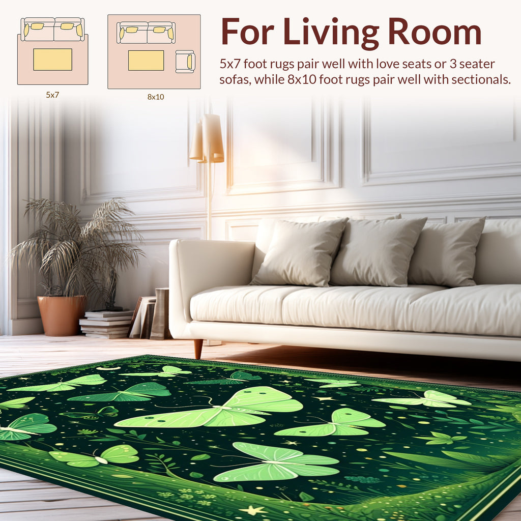 Green Moths Stars Forest Night Rug