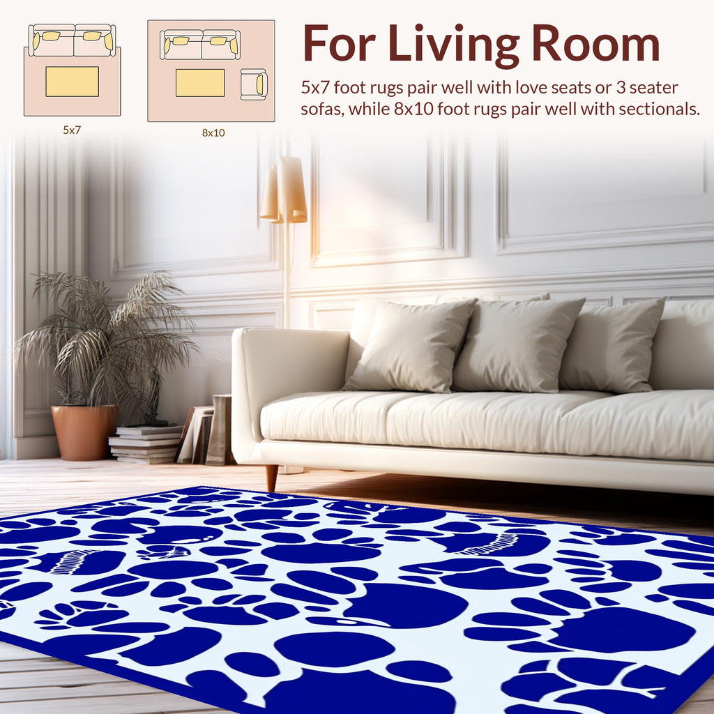 Blue Paw Print Pattern Rug