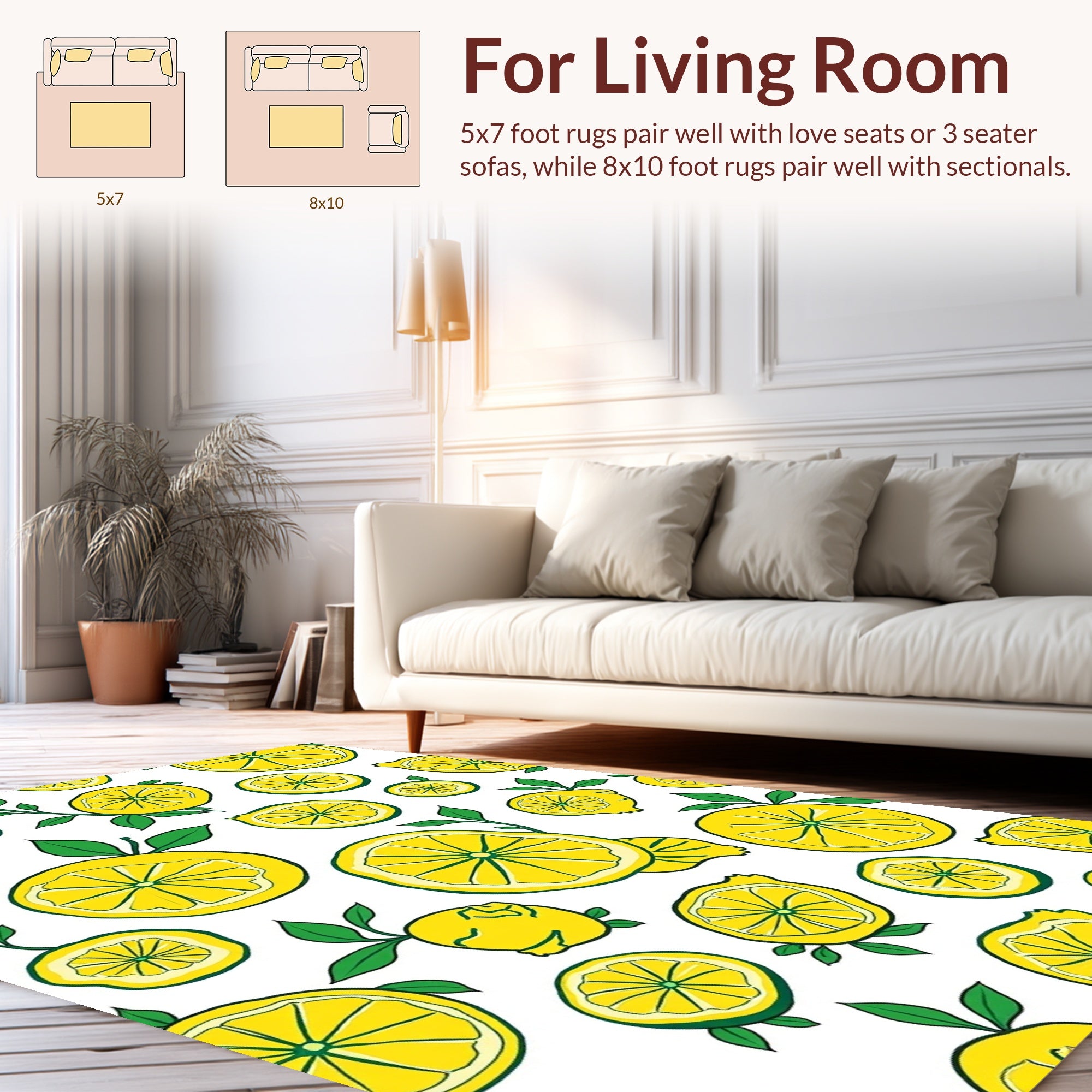 Bright Yellow Citrus Slice Pattern Rug