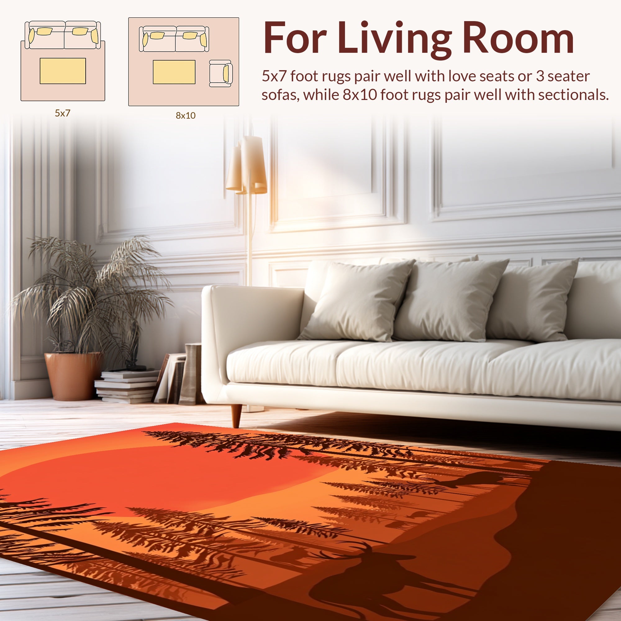 Sunset Deer Forest Silhouette Rug