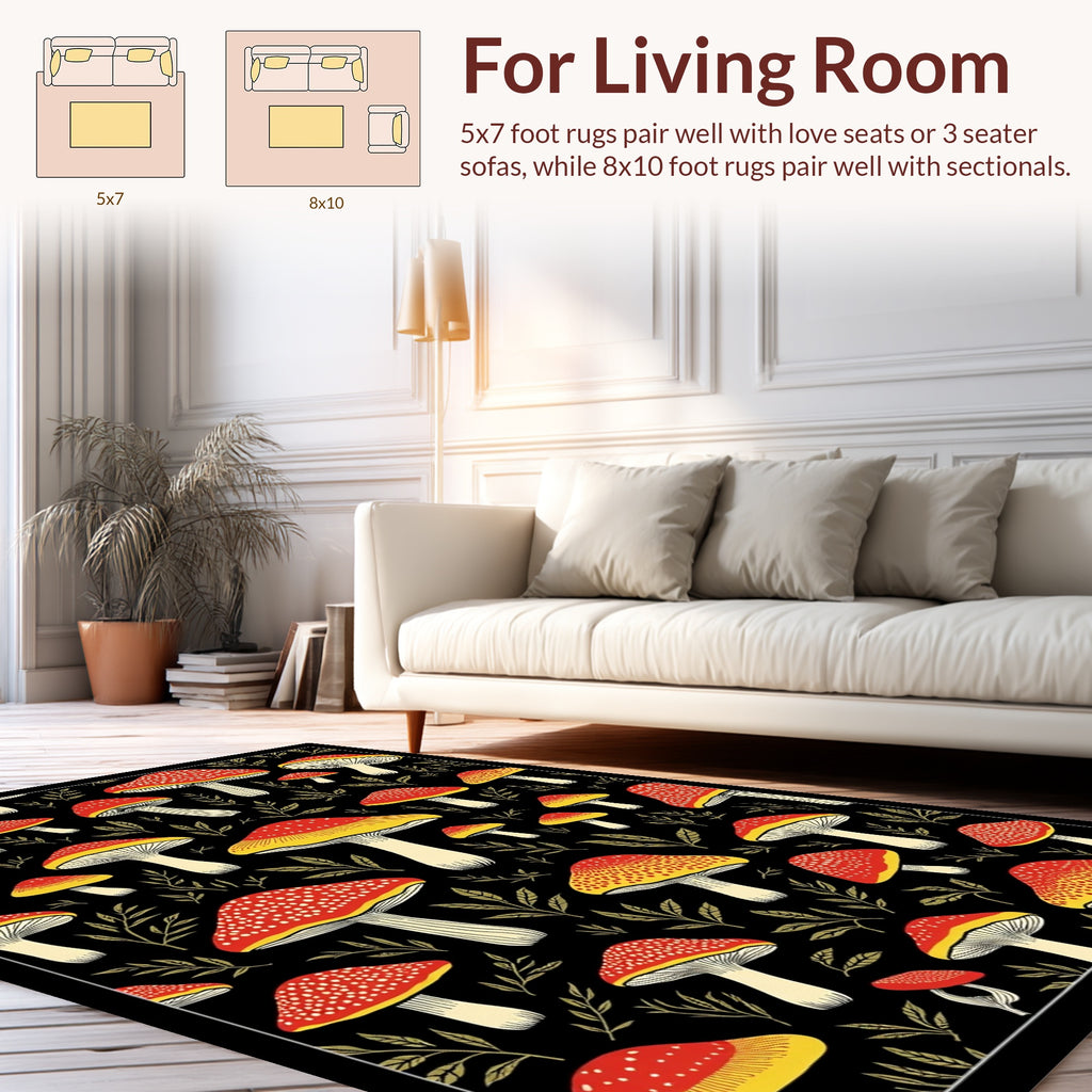 Red Yellow Mushroom Pattern Rug