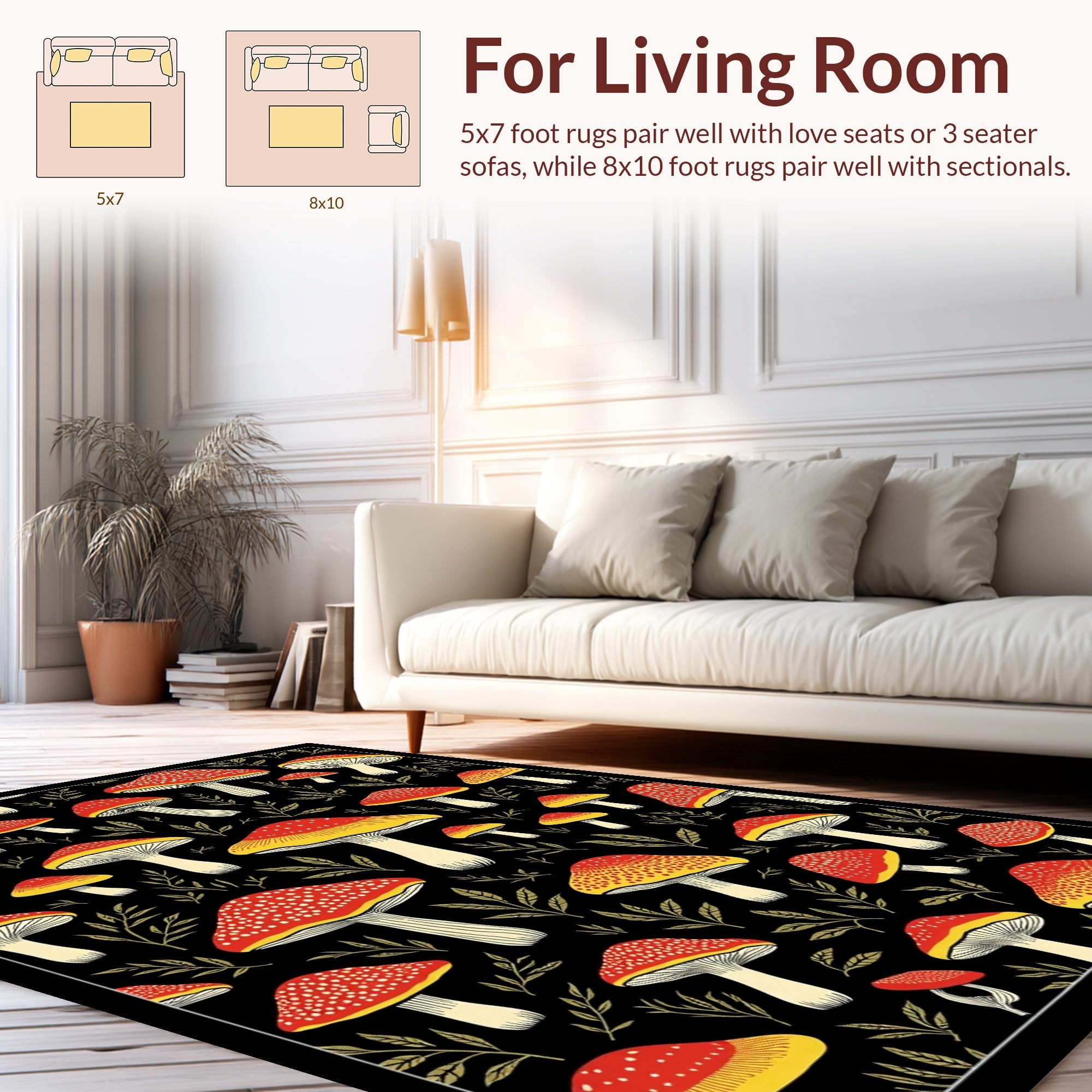 Red Yellow Mushroom Pattern Rug