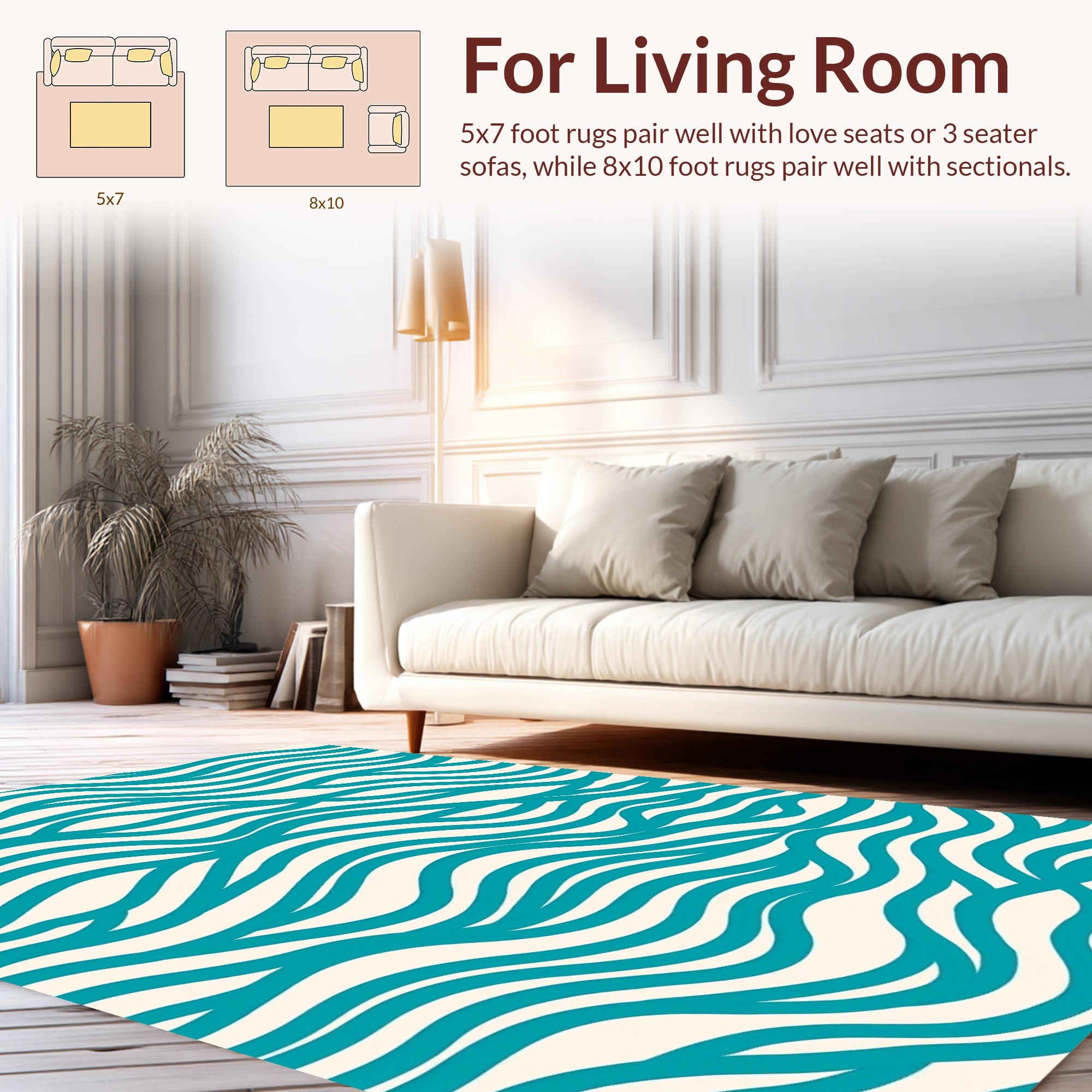 Teal Wave Pattern Design Rug