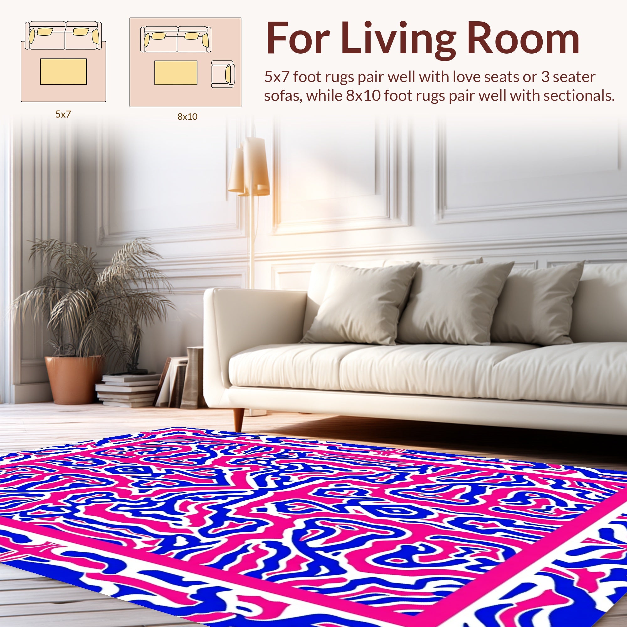 Abstract Blue Pink Stylized Pattern Rug