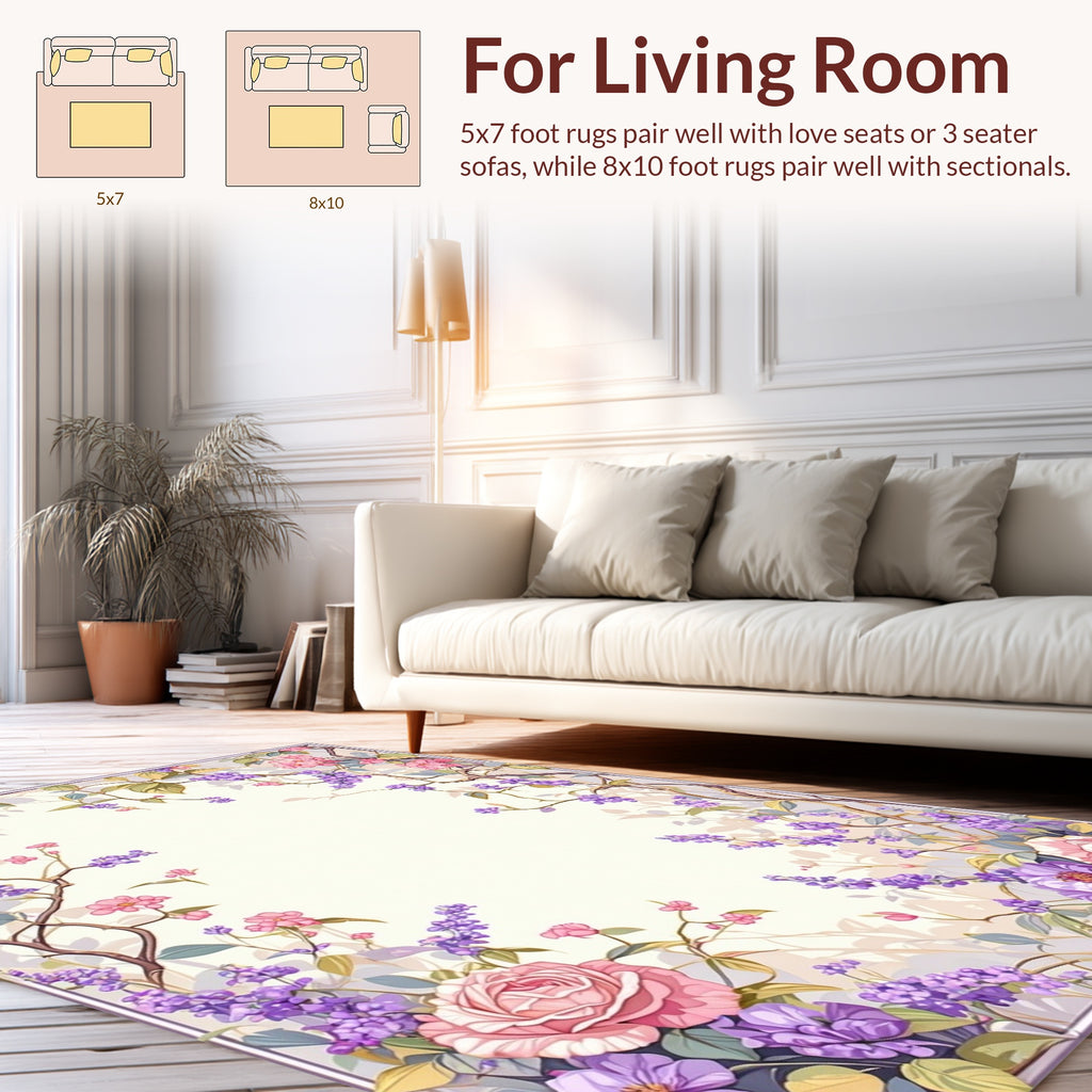 Floral vines with lavender and roses Rug
