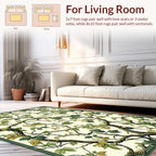 Vining Green Leaf Whimsical Floral Pattern Rug