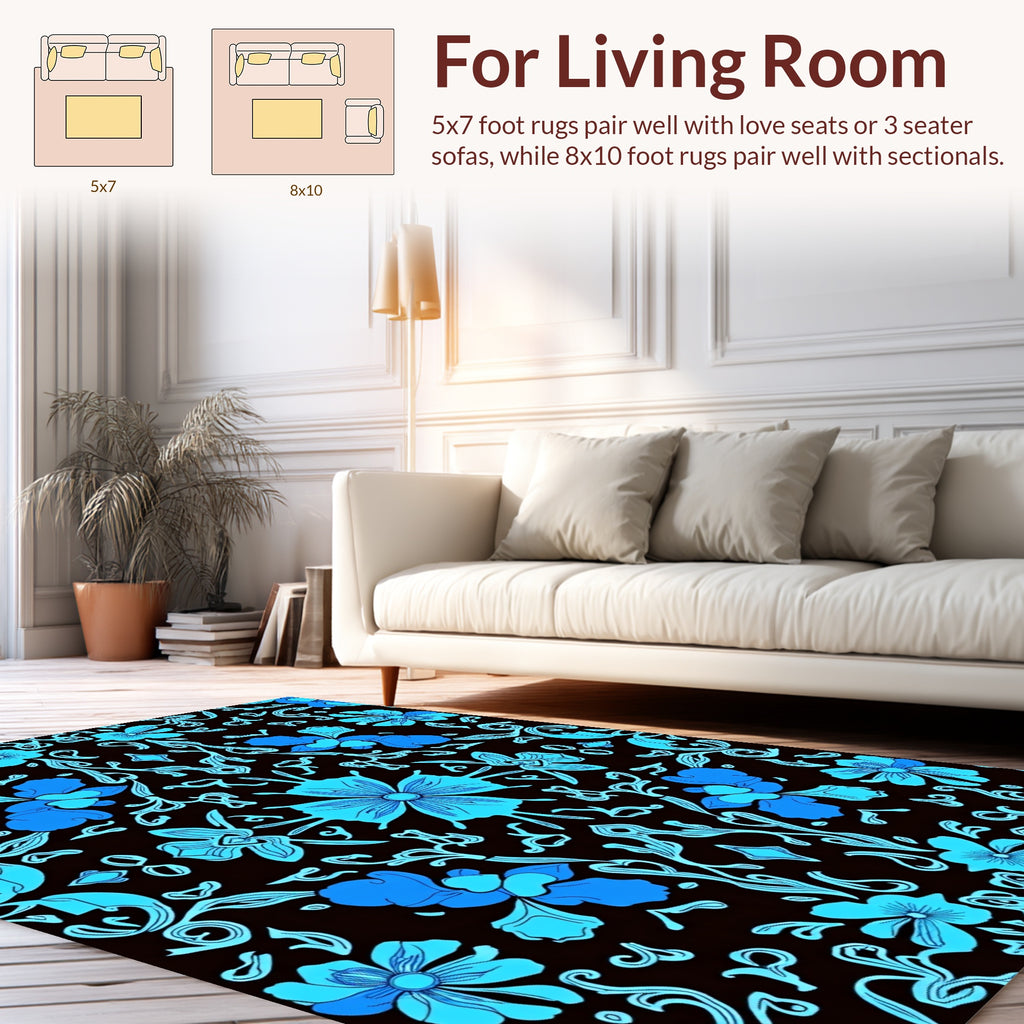 Azure Floral Swirl Pattern Rug