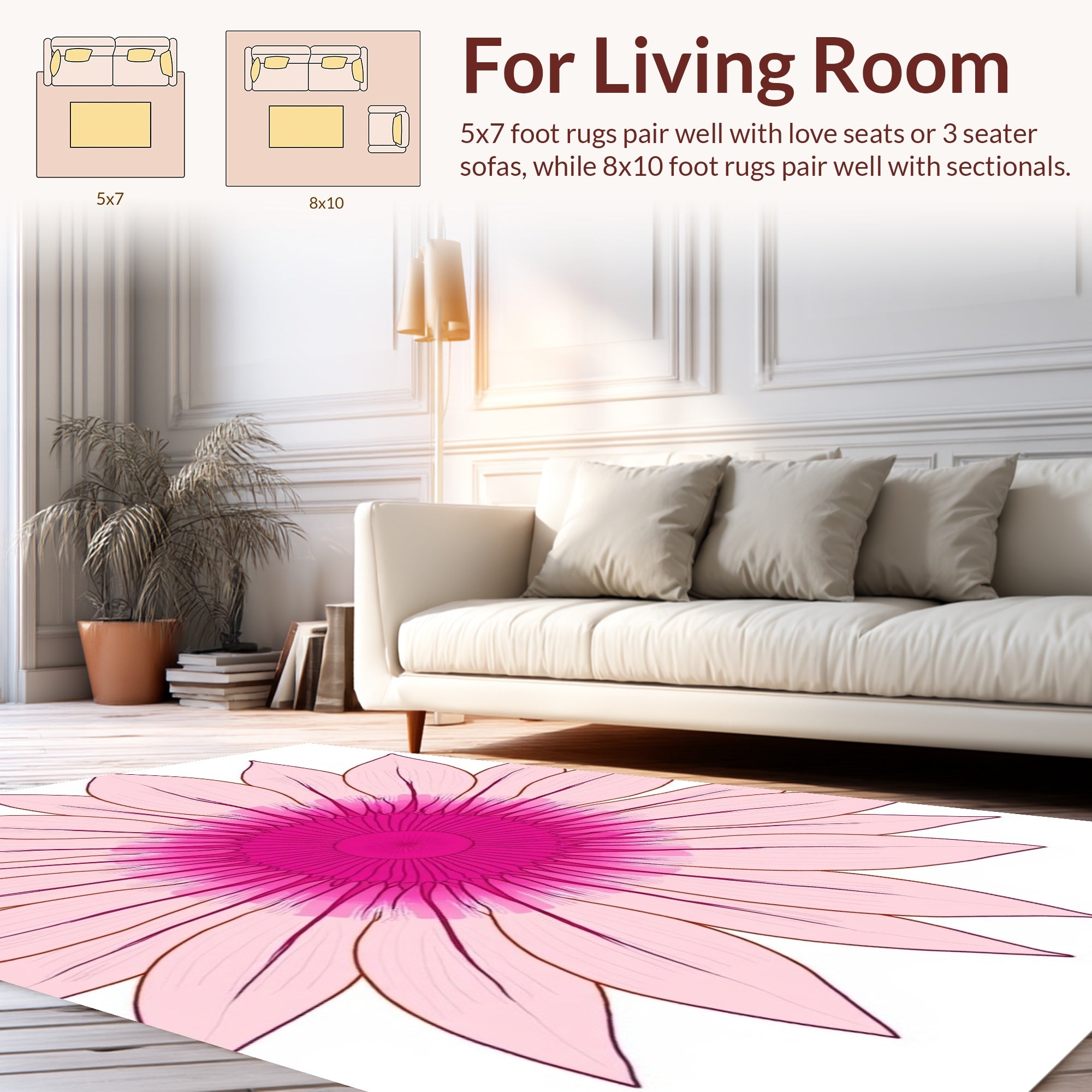Pink Floral Daisy Radiating Design Rug