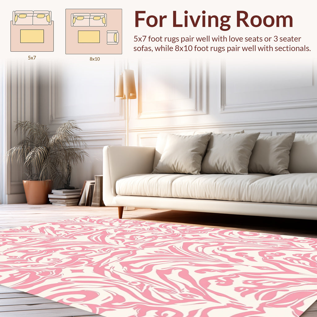 Damask Style Pink and Cream Pattern Rug