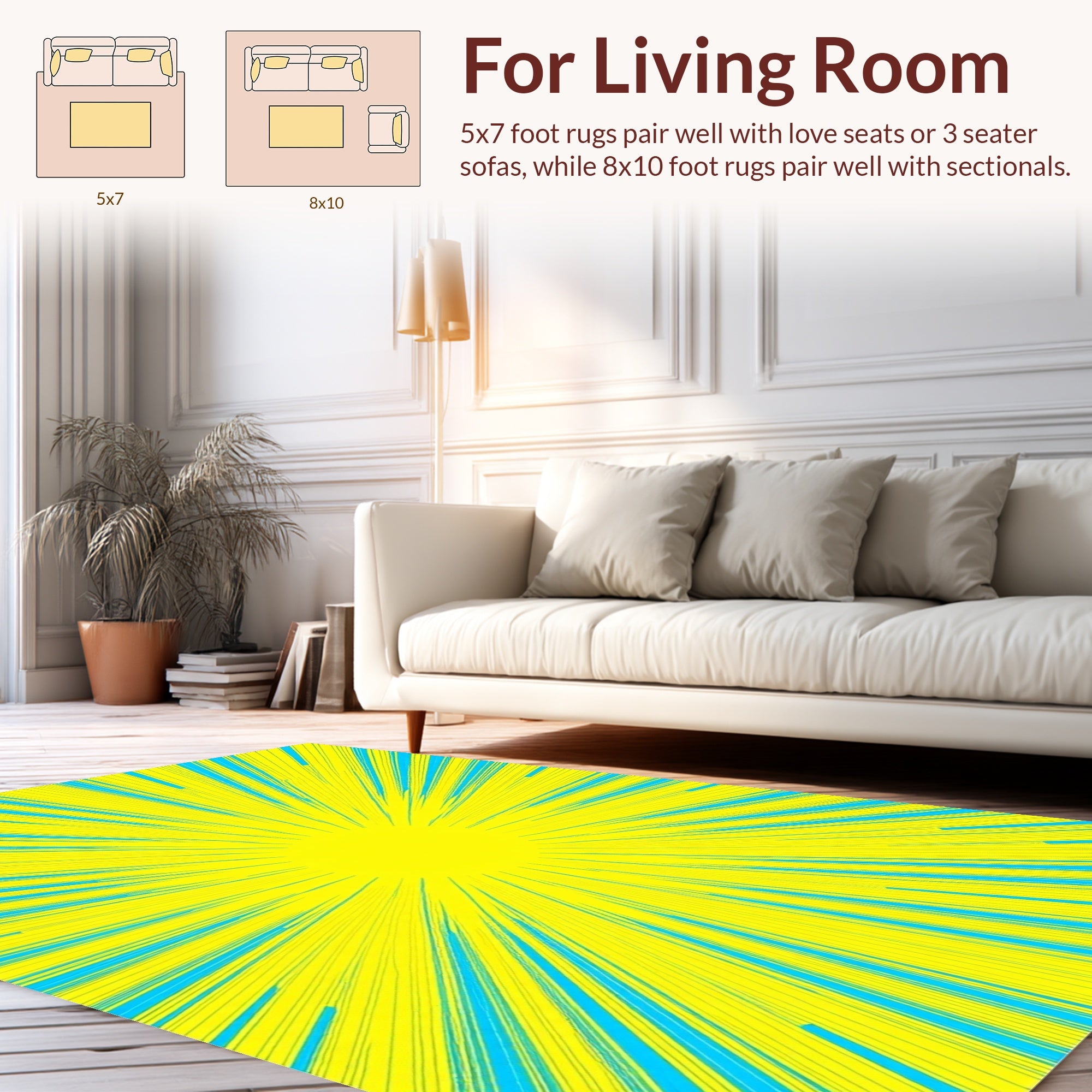 Vivid Yellow Blue Burst Pattern Rug