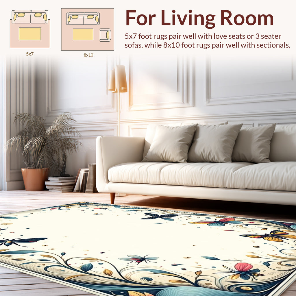 Whimsical Nature Floral Butterfly Design Rug