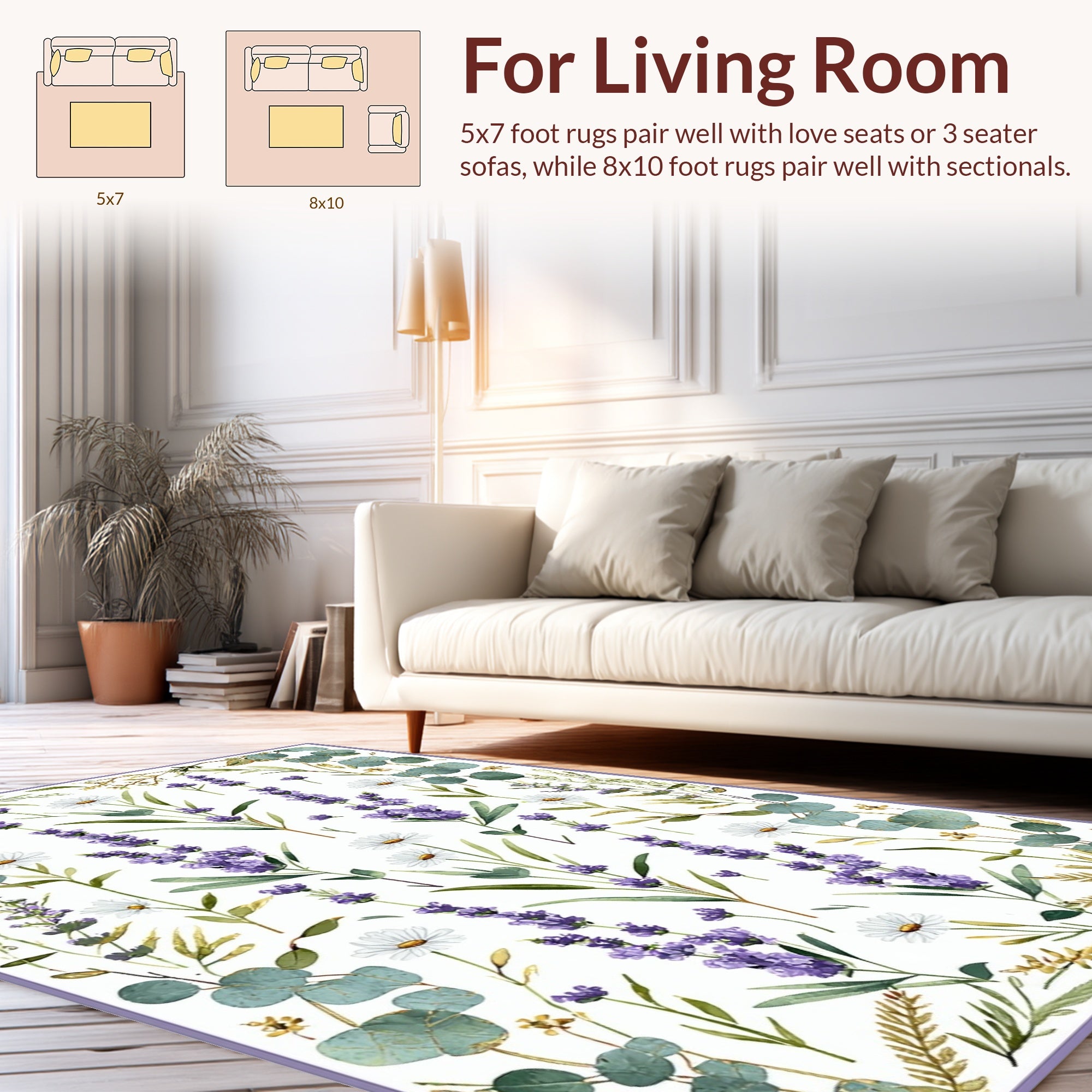 Lavender Eucalyptus Botanical Print Rug