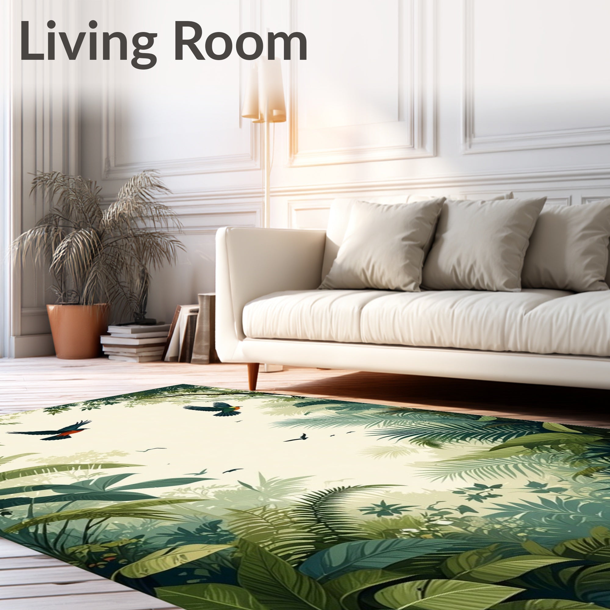 Tropical Jungle Birds Lush Foliage Design Rug