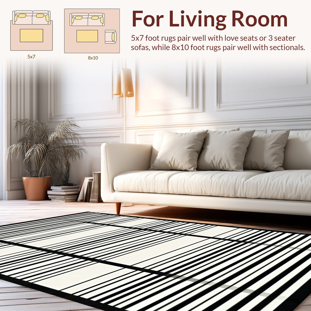 Sharp Black White Grid Lines Rug