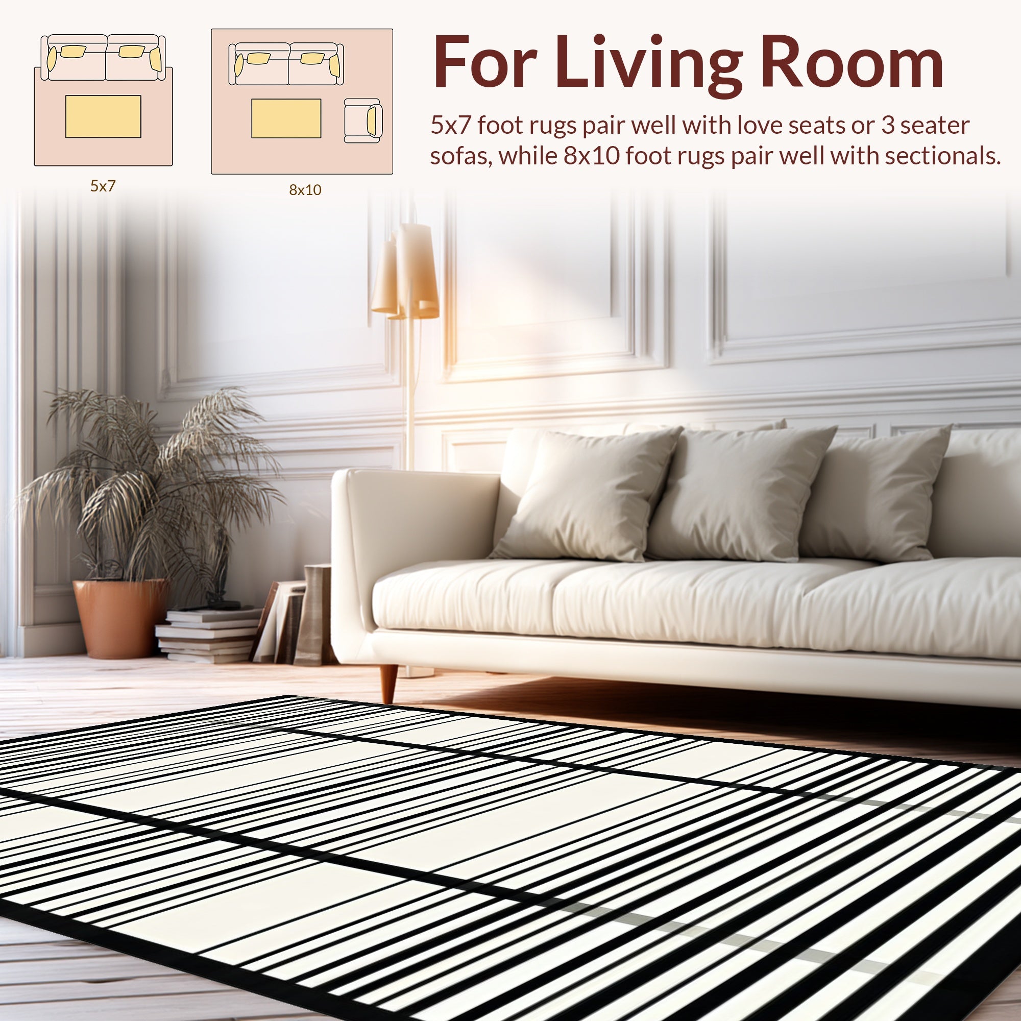 Sharp Black White Grid Lines Rug