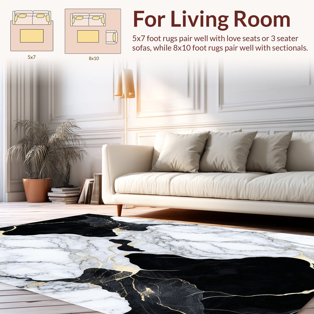 Abstract Marbled Black Gold Design Rug