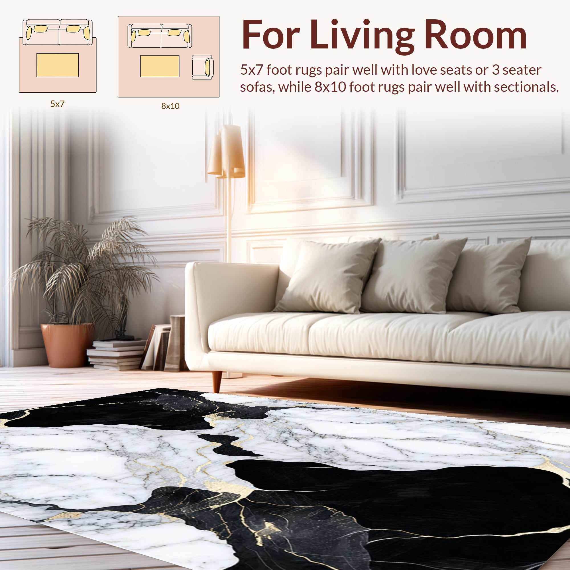 Abstract Marbled Black Gold Design Rug
