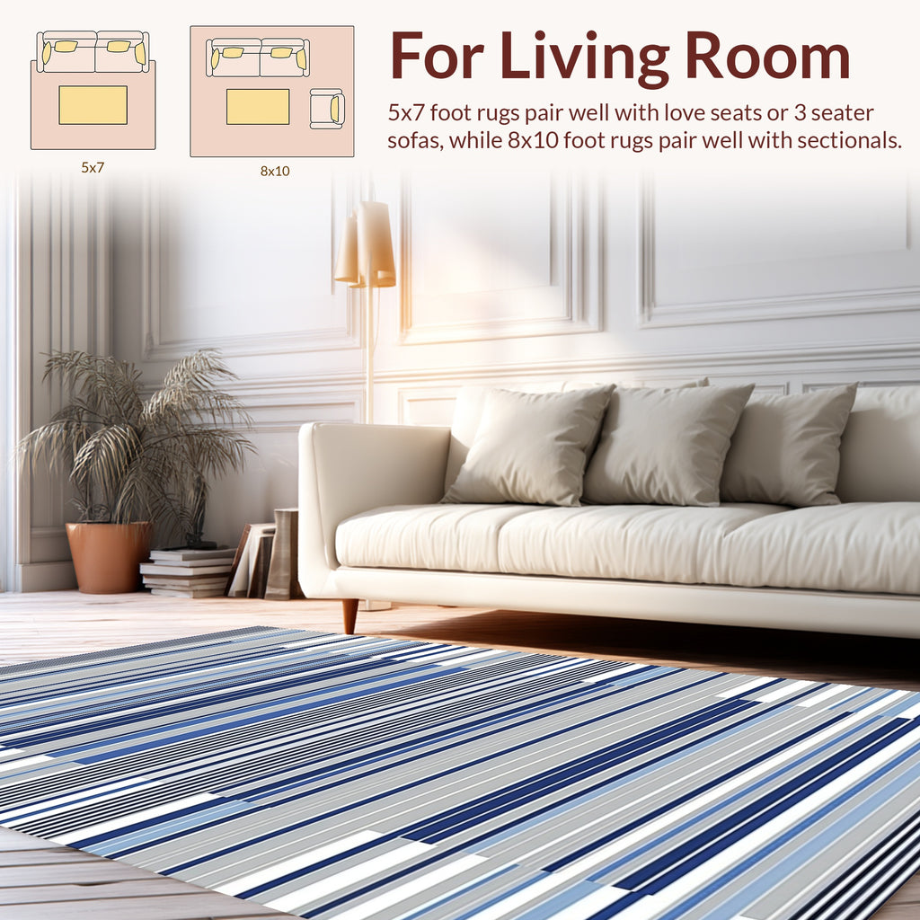 Blue Grey Horizontal Stripe Pattern Rug