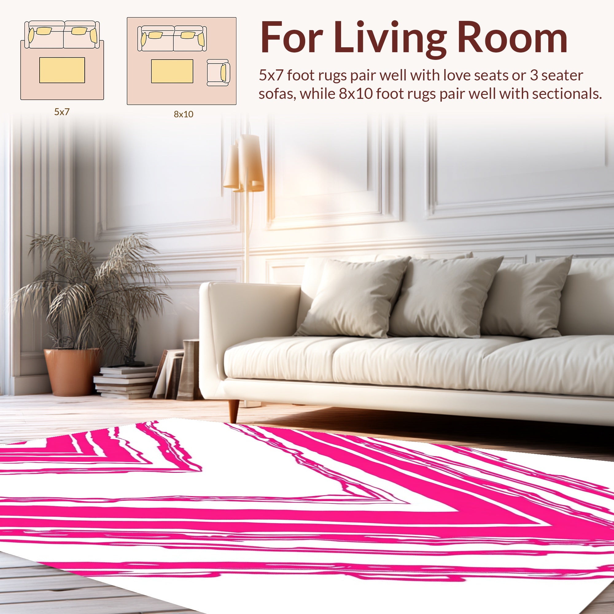 Bold Pink Chevron Striped Design Rug