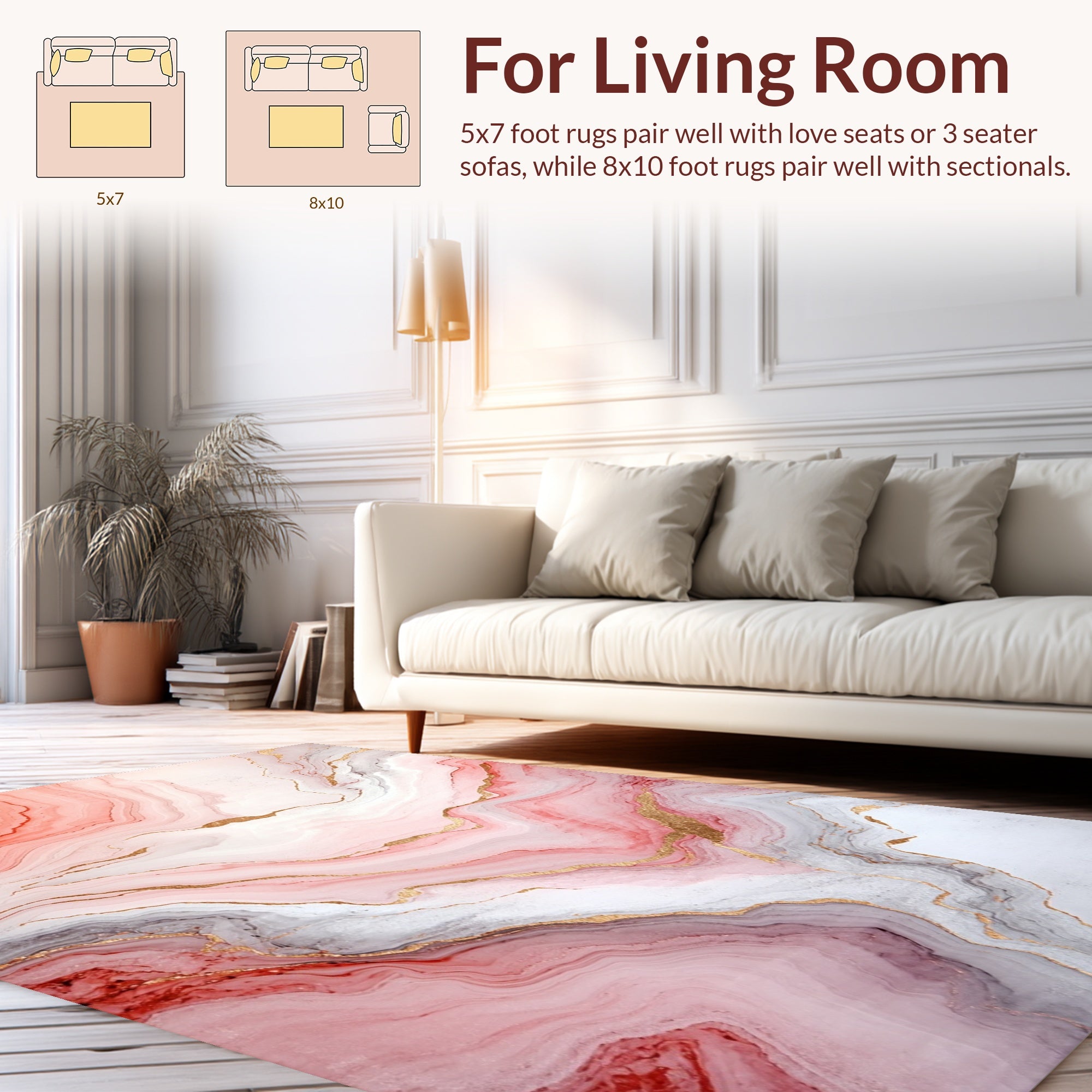 Abstract Pink Gold Marble Design Rug
