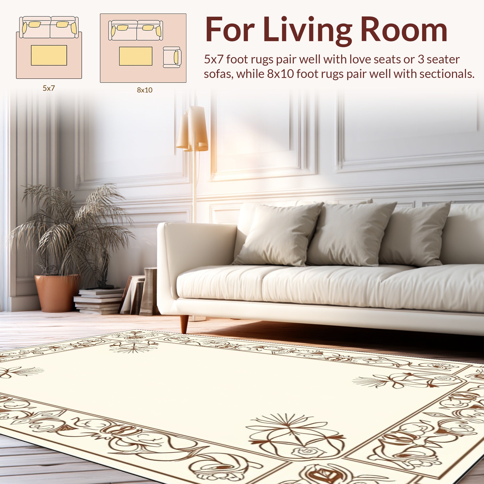 Elegant Floral Scroll Pattern Rug